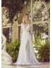 Ivory Lace Chiffon Pearl Embellished Tender Wedding Dress